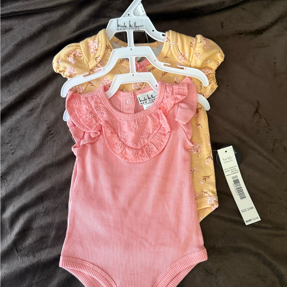 Nicole Miller Pink and Yellow Baby Bodysuits